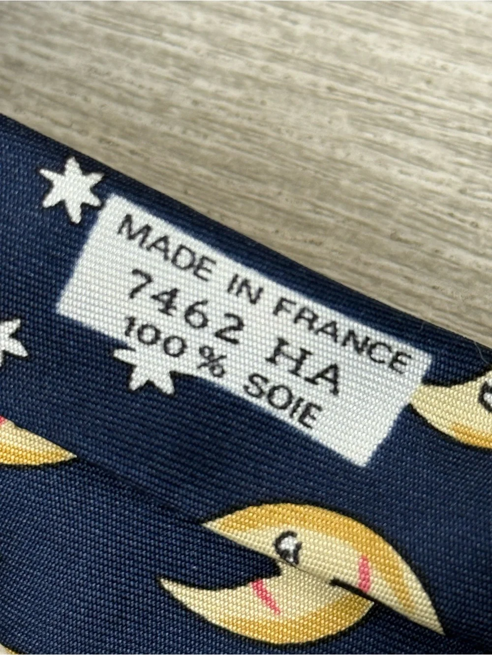 Vintage Hermes Silk Tie with Crescent Moon & Stars Pattern